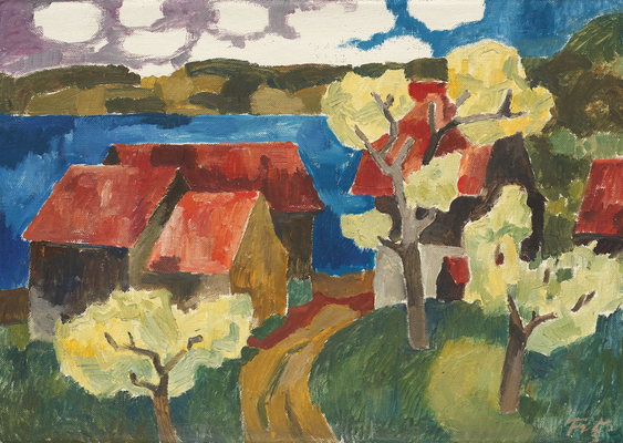Das Bild von Leopold Fetz zeigt Häuser und Bäume.