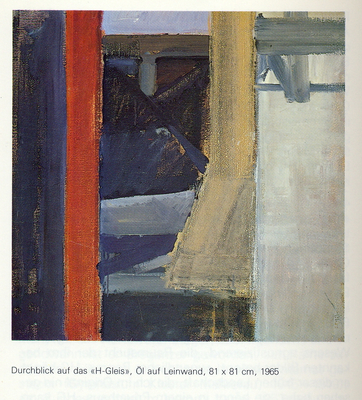"H-Gleis", Öl auf Leinwand, 81 x 81 cm, 1965 von Heinz Greissing