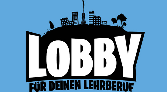 Diese Abbildung zeigt ein Logo auf blauem Hintergrund. Zu lesen ist: "Lobby für deinen Lehrberuf":