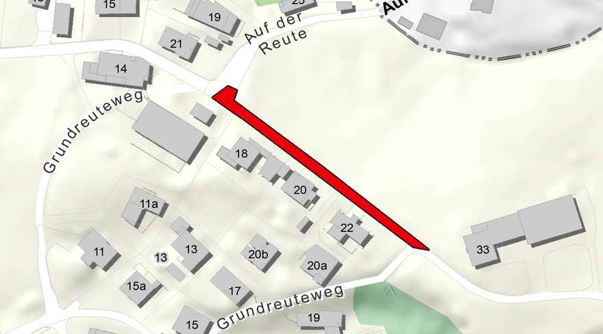 Diese Abbildung zeigt einen Plan, bei welchem der Altreuteweg rot eingezeichnet ist.