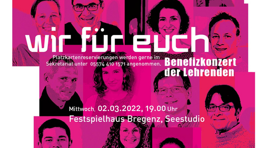 Diese Abbildung zeigt ein Plakat eines Benefizkonzertes der Lehrenden der Musikschule Bregenz.